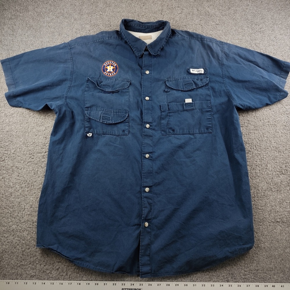 Columbia PFG Houston Astros‎ Mens XL Navy Blue Short Sleeve Fishing Shirt Cotton